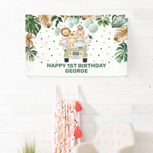 Chic Safari Jungle Animes Blush Floral Baby Girl Banner (Insitu)