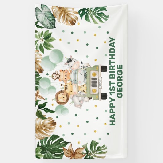 Chic Safari Jungle Animes Blush Floral Baby Girl Banner (Vertikal)