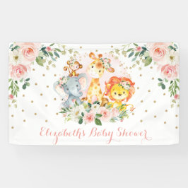 Chic Safari Jungle Animes Blush Floral Baby Girl Banner