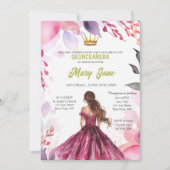 Chic Sage Baby Pink Floral Gold Quinceañera Einladung (Vorderseite)