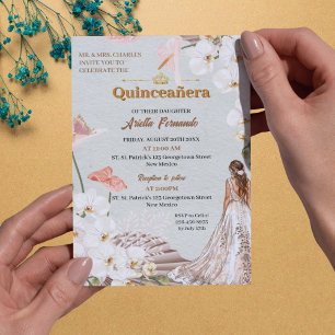 Chic Sage & Blush Blues Quinceñera Einladung
