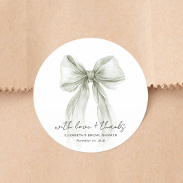 Chic Sage Bow Watercolor Bridal Shower Thank You Runder Aufkleber
