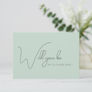 Chic Sage Calligraphy Flower Girl Vorschlag Card Dankeskarte