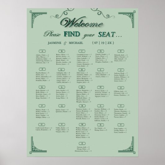 Chic Sage-Eukalyptus-Grün Hochzeit Sitzplan   Poster (Vorne)