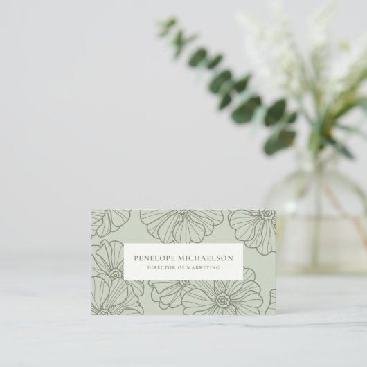 Chic Sage Floral Pattern Visitenkarte (Stehend Vorderseite)