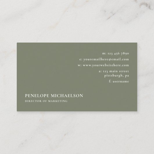 Chic Sage Floral Pattern Visitenkarte (Rückseite)