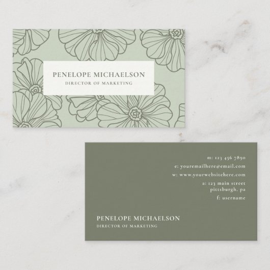 Chic Sage Floral Pattern Visitenkarte (Vorne/Hinten)