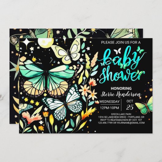 Chic Sage Flutter Baby Dusche Einladung (Vorne/Hinten)