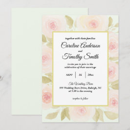 Chic Sage Green and Pink Rose Watercolor Wedding Einladung