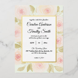 Chic Sage Green and Pink Rose Watercolor Wedding Folieneinladung