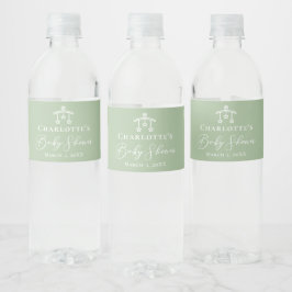 Chic Sage Green Baby Dusche Party Personalisiert Wasserflaschenetikett