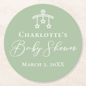 Chic Sage Green Baby Dusche Personalisiert Runder Pappuntersetzer (Vorderseite)