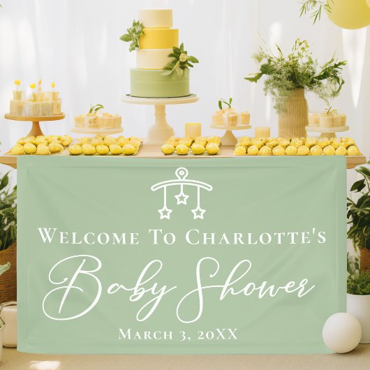 Chic Sage Green Baby Dusche Personalisiertes Party Banner