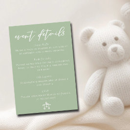 Chic Sage Green Baby Shower Event Details Begleitkarte