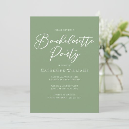 Chic Sage Green Bachelorette Party Einladung (Stehend Vorderseite)