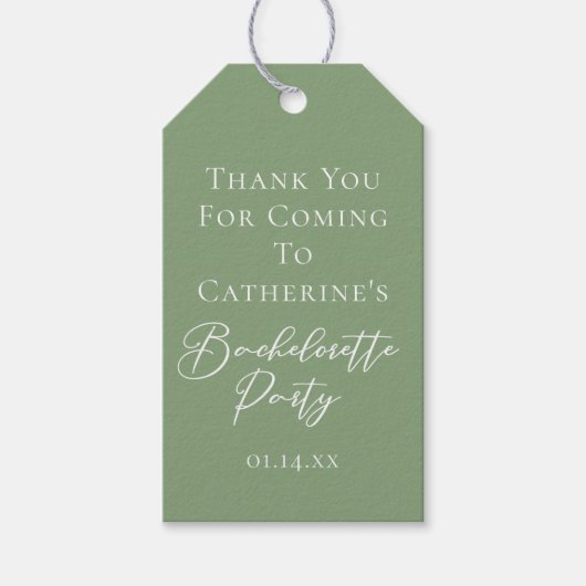 Chic Sage Green Bachelorette Party Personalized Geschenkanhänger (Vorderseite)