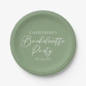 Chic Sage Green Bachelorette Party Personalized Pappteller (Vorderseite)