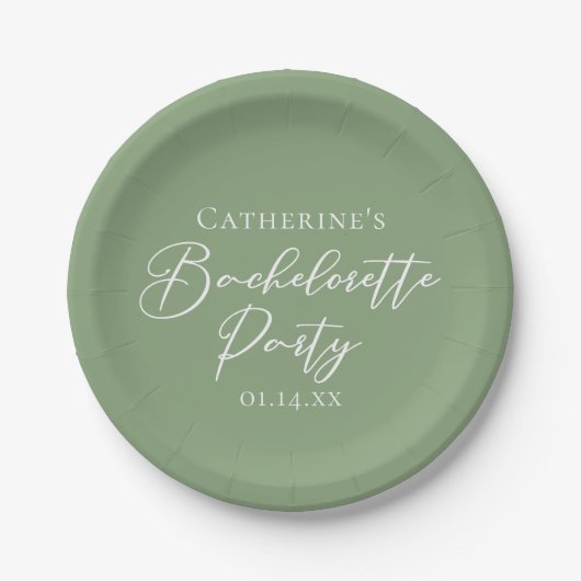 Chic Sage Green Bachelorette Party Personalized Pappteller (Vorderseite)