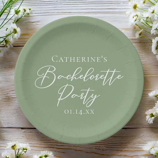 Chic Sage Green Bachelorette Party Personalized Pappteller