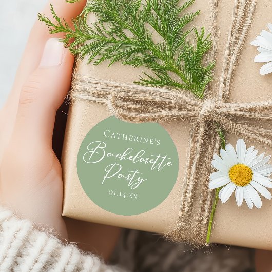 Chic Sage Green Bachelorette Party Personalized Runder Aufkleber