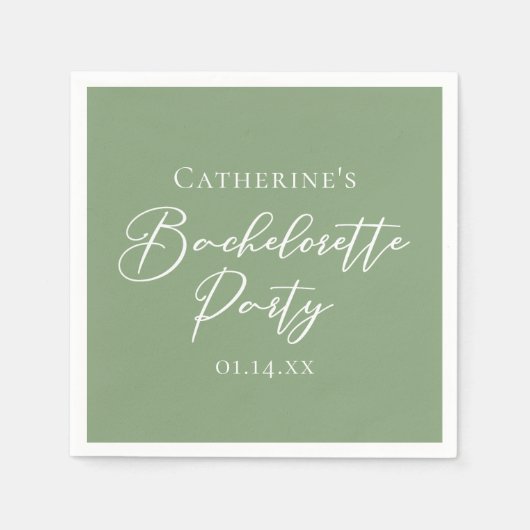 Chic Sage Green Bachelorette Party Personalized Serviette (Vorderseite)
