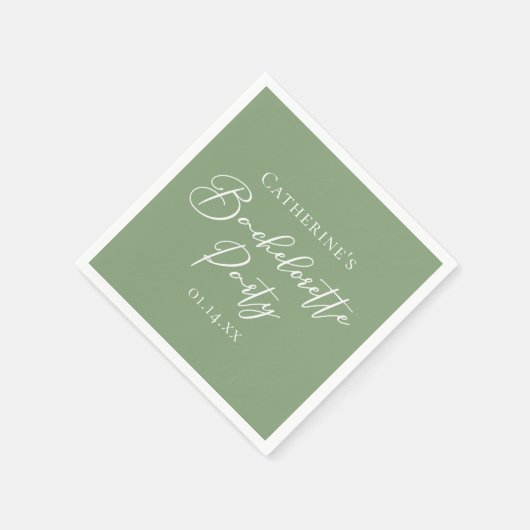 Chic Sage Green Bachelorette Party Personalized Serviette (Ecke)