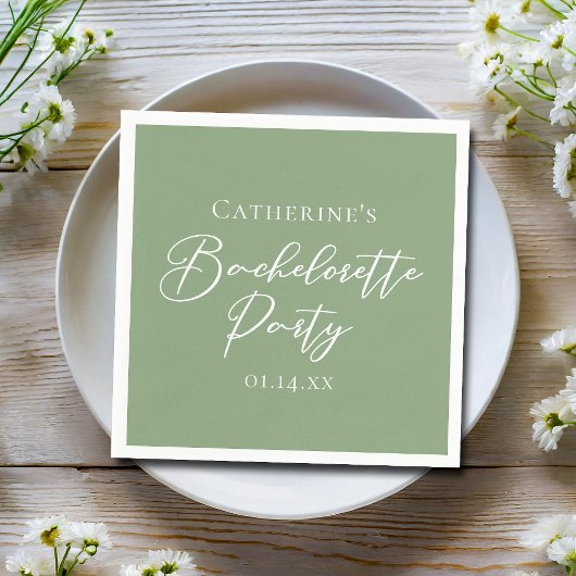 Chic Sage Green Bachelorette Party Personalized Serviette