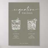 Chic Sage Green Bar Signature Drinks Hochzeitszeic Poster (Vorne)
