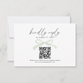 Chic Sage Green Bow Ribbon QR Code Wedding Rsvp Karte
