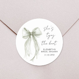 Chic Sage Green Bow Watercolor Brautparty Runder Aufkleber