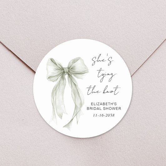 Chic Sage Green Bow Watercolor Brautparty Runder Aufkleber