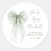 Chic Sage Green Bow Watercolor Bridal Shower Runder Aufkleber (Vorderseite)