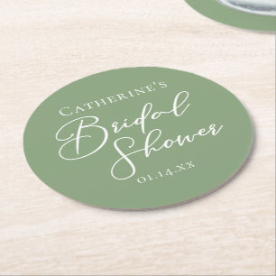 Chic Sage Green Brautparty Personalisiert Runder Pappuntersetzer