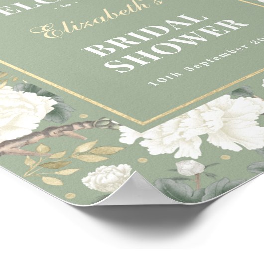 Chic Sage Green Chinoiserie Brautparty Willkommen Poster (Ecke)