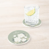 Chic Sage Green Chinoiserie Floral Family Monogram Getränkeuntersetzer (Seite)