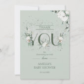 Chic Sage Green Floral Baby Dusche Dankeskarte (Vorderseite)
