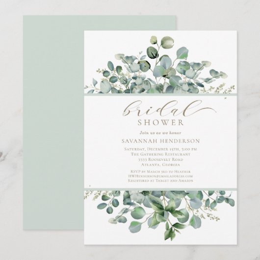 Chic Sage Green Floral Bridal Shower Editable Einladung (Vorne/Hinten)