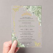 Chic Sage Green Floral Butterfliegen Quinceañera Acryleinladungen (Insitu (Handheld))