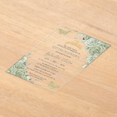 Chic Sage Green Floral Butterfliegen Quinceañera Acryleinladungen (Ablage )
