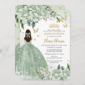 Chic Sage Green Floral Butterfliegen Quinceañera Einladung (Vorne/Hinten)