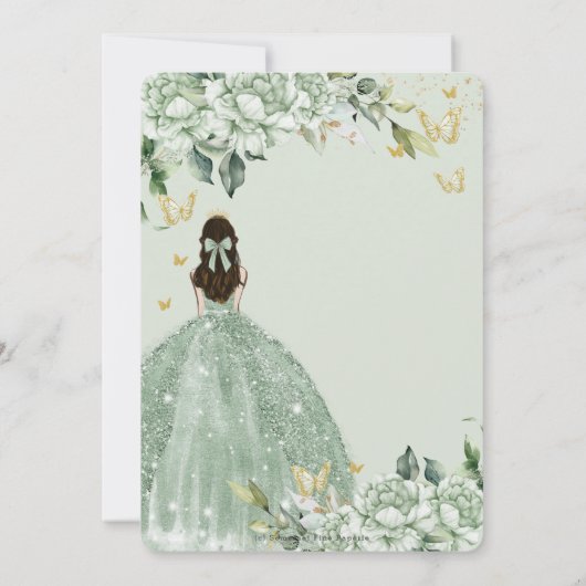 Chic Sage Green Floral Butterfliegen Quinceañera Einladung (Rückseite)