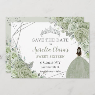 Chic Sage Green Floral Quinceanera 16 . Geburtstag Save The Date