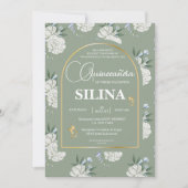 Chic Sage Green Gold Arch Schmetterlinge Quinceañe Einladung (Vorderseite)