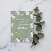 Chic Sage Green Gold Arch Schmetterlinge Quinceañe Save The Date