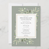 Chic Sage Green Gold Greenery Bridesmaids Luncheon Einladung (Vorderseite)