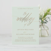 Chic Sage Green & Imitats Gold Calligrafy Wedding Einladung (Stehend Vorderseite)