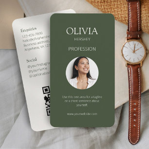Chic Sage Green & Ivory Foto Social QR Code Visitenkarte