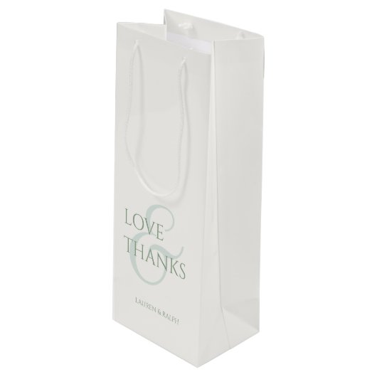 Chic Sage Green & Ivory Liebe & Danke Geschenktüte Für Weinflaschen (Vorderseite Schrägansicht)