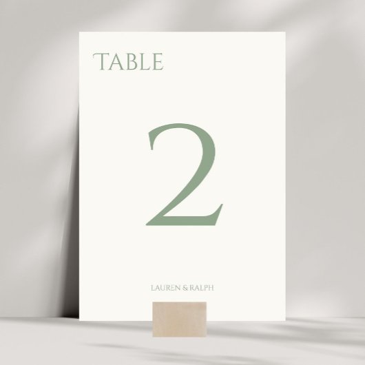 Chic Sage Green & Ivory Wedding Tischnummer Card