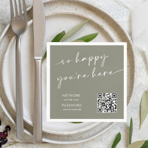 Chic Sage Green Modern WiFi Password Wedding Zeich Serviette